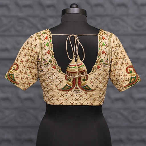 Sandal Aari work bridal blouse ||SIZE 38 (adjustable up to 34- 40) Tassels Not includes.