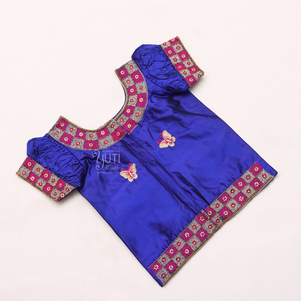 Embroidery Dark Blue Pattu Pavadai Tops |  SIZE 28 (adjustable up to 24 - 30)
