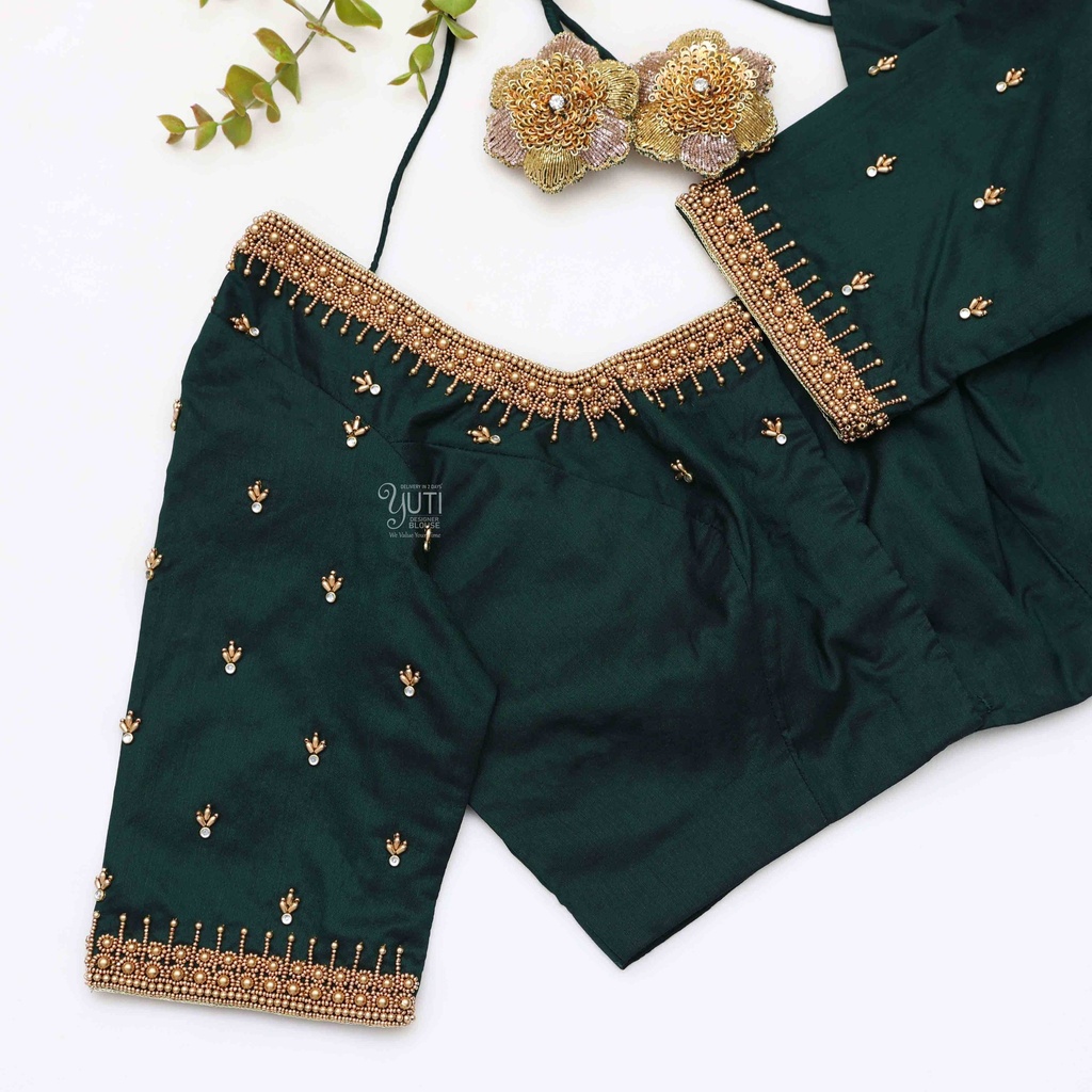 Fierce and fabulous Racing Green Embroidery Blouse: