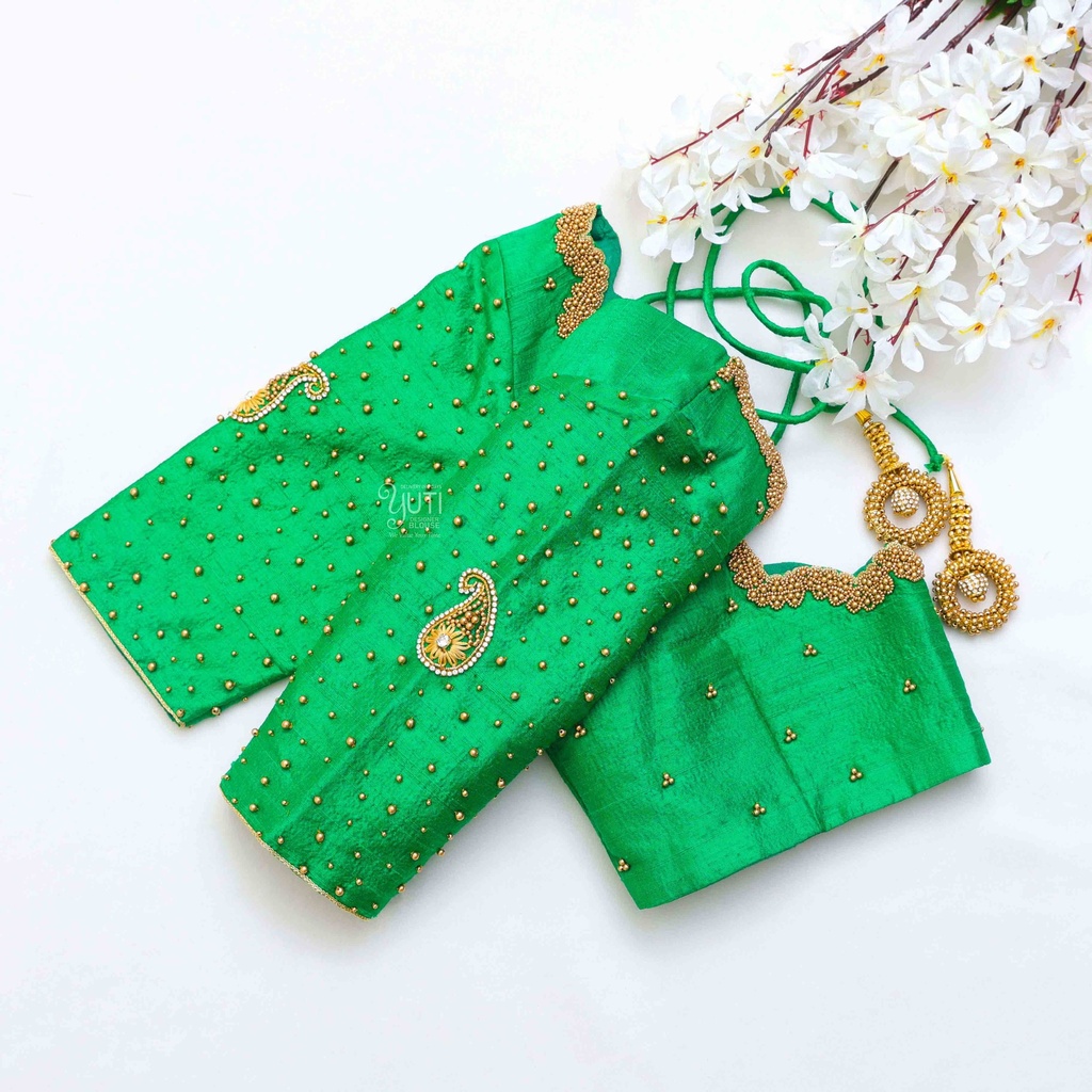 Stunning aqua green embroidery Blouse:
