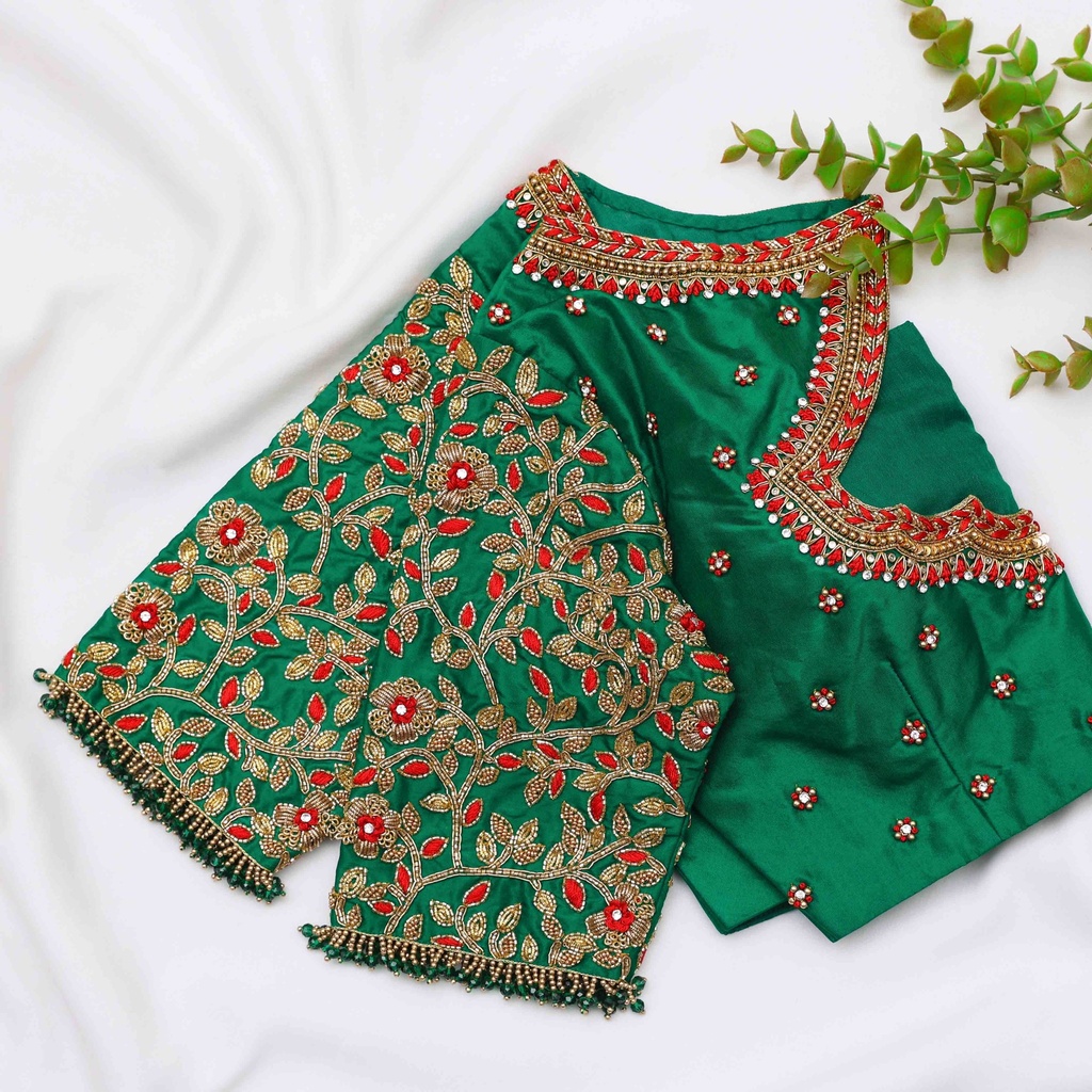 beauty of this dark spring green bridal blouse