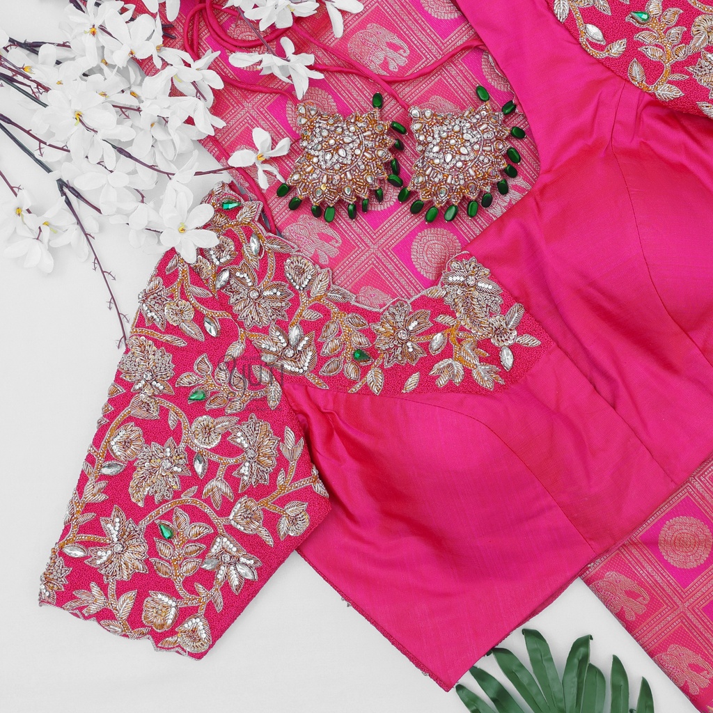 Pink Floral zardosi Bridal design | Yuti Designer Blouse