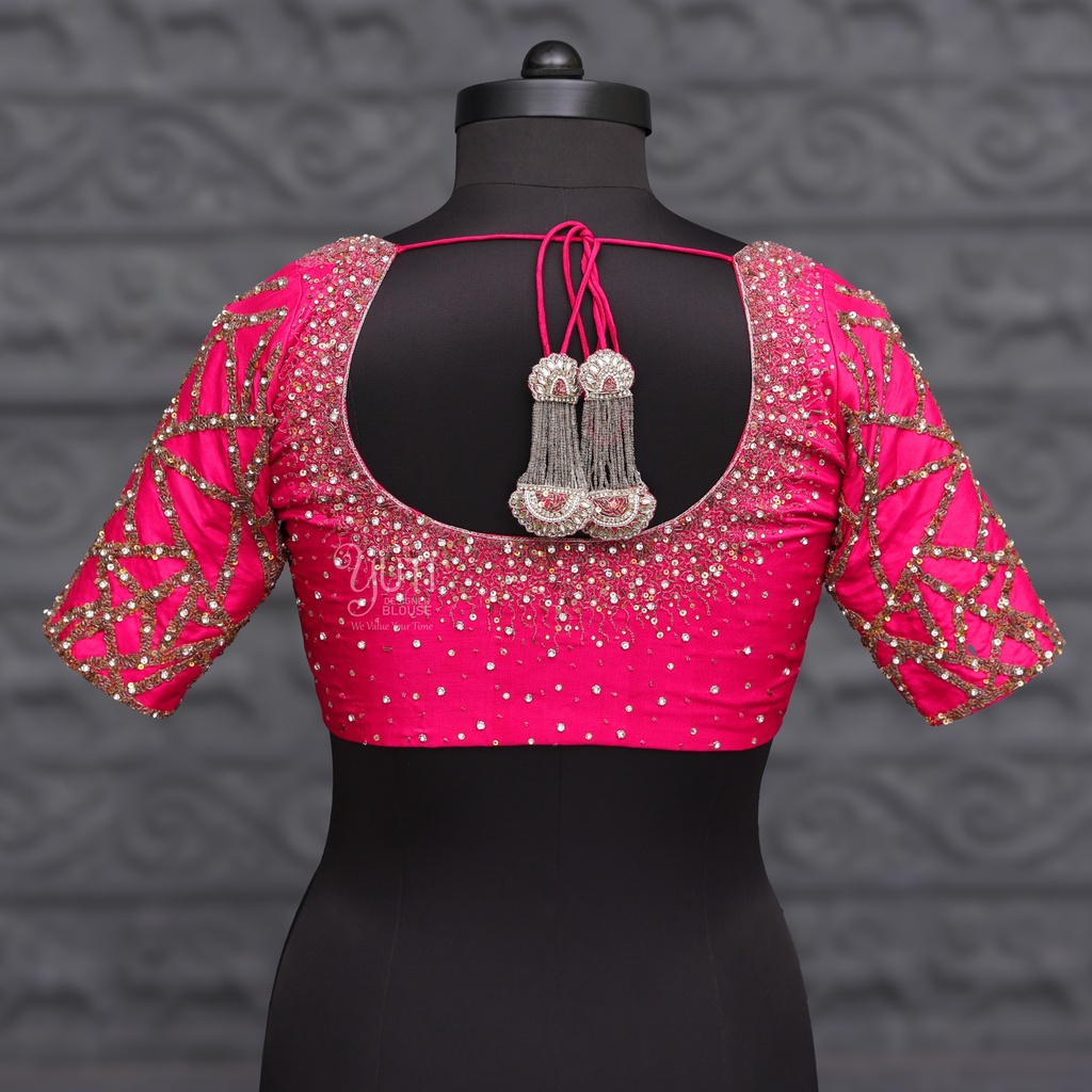 Pink Pattern Aari Work Bridal Blouse Design | SIZE 38 (adjustable up to 34 - 40)Tassels Not includes. Stitching