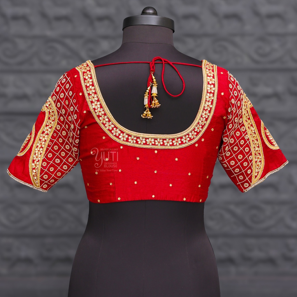 Aari Work Blouse Designs in Orangish Red | SIZE 40 (adjustable up to 36 - 42) Stitching