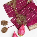 Magenta blouse with vertical line jhumka design