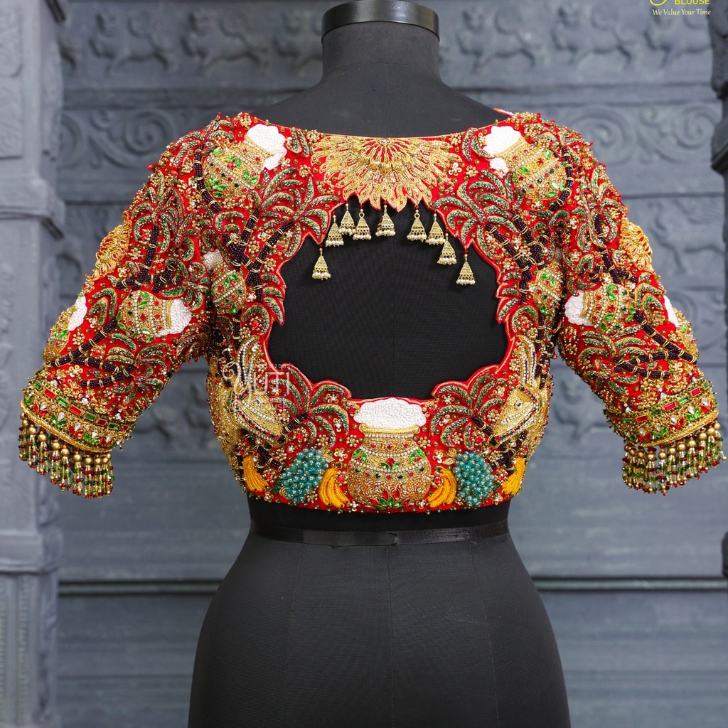 3D Pongal theme embroidery bridal blouses Stitching