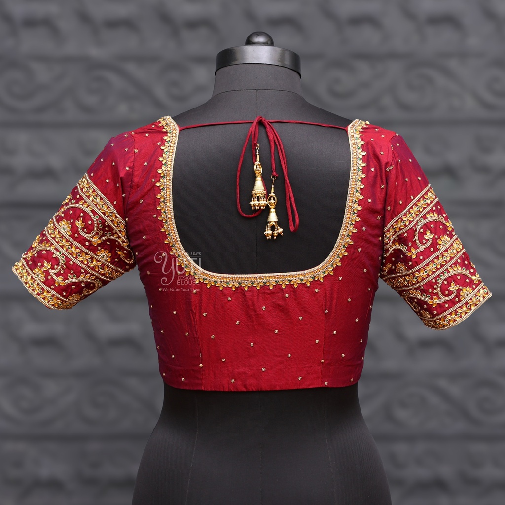 Aari Work Blouse Designs in Orangish Red SIZE 36 (adjustable up to 34 - 40) Stitching