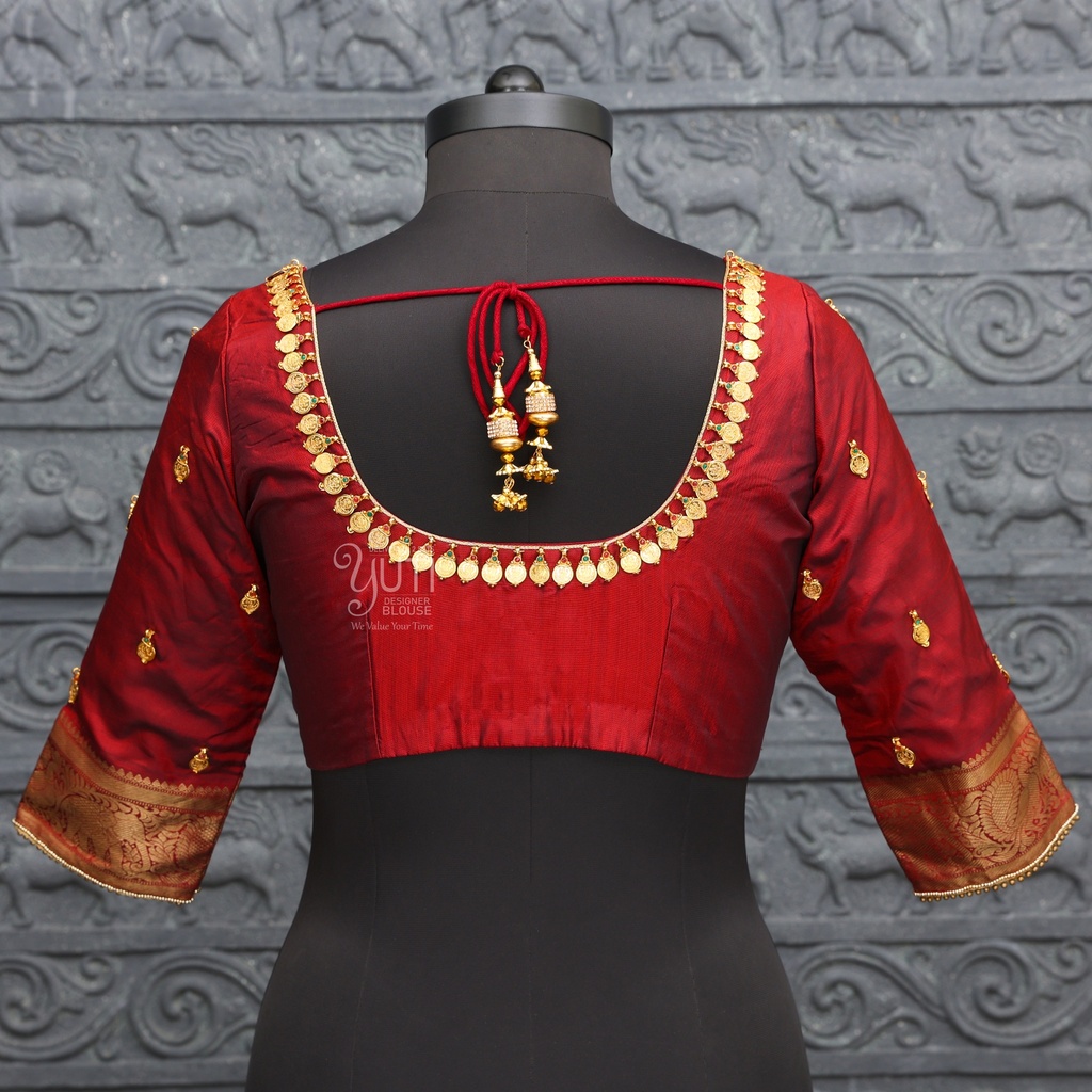 Aari Work Blouse Designs in Orangish Red SIZE 40 (adjustable up to 36 - 42) Stitching