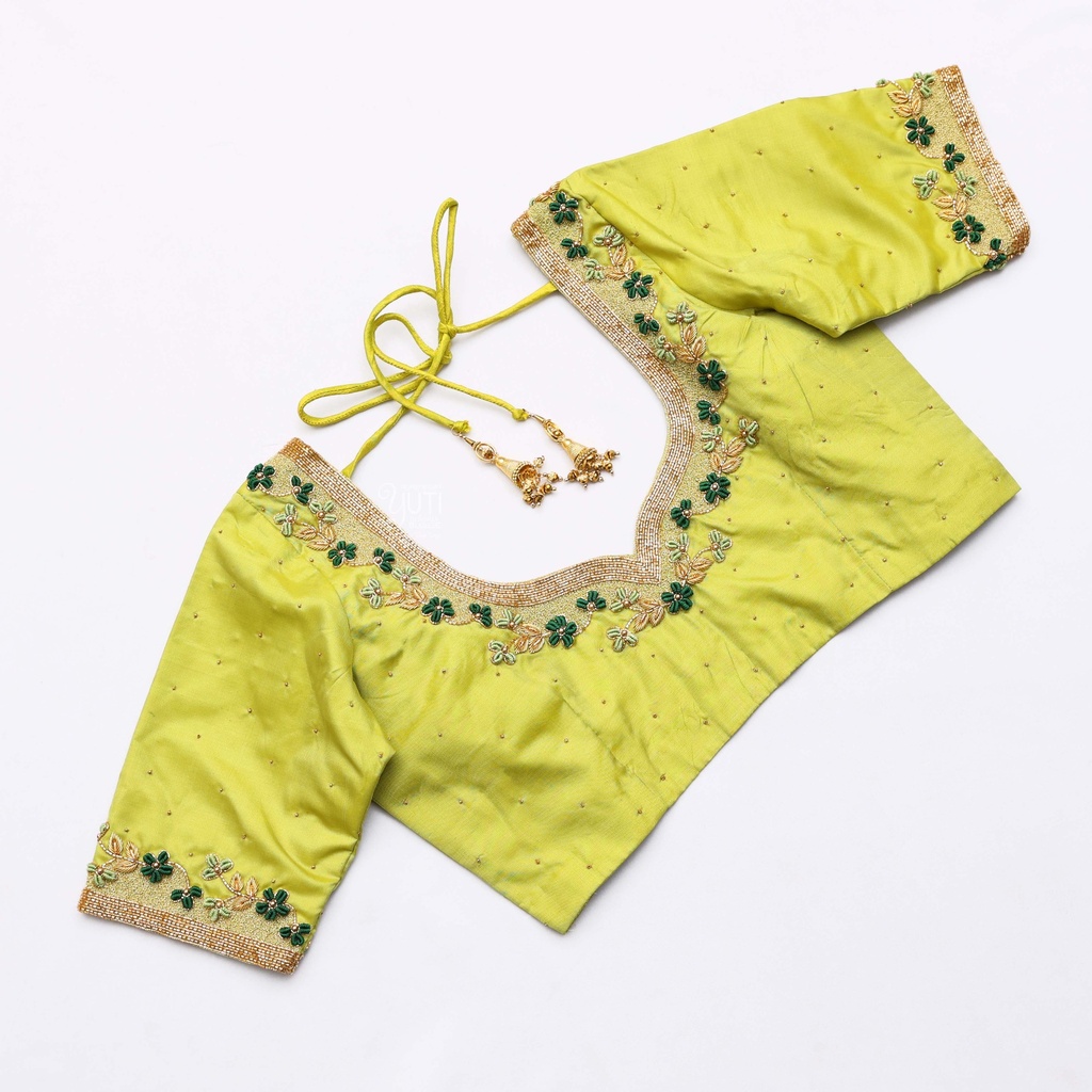 Beautiful green color embroidery bridal blouses Stitching