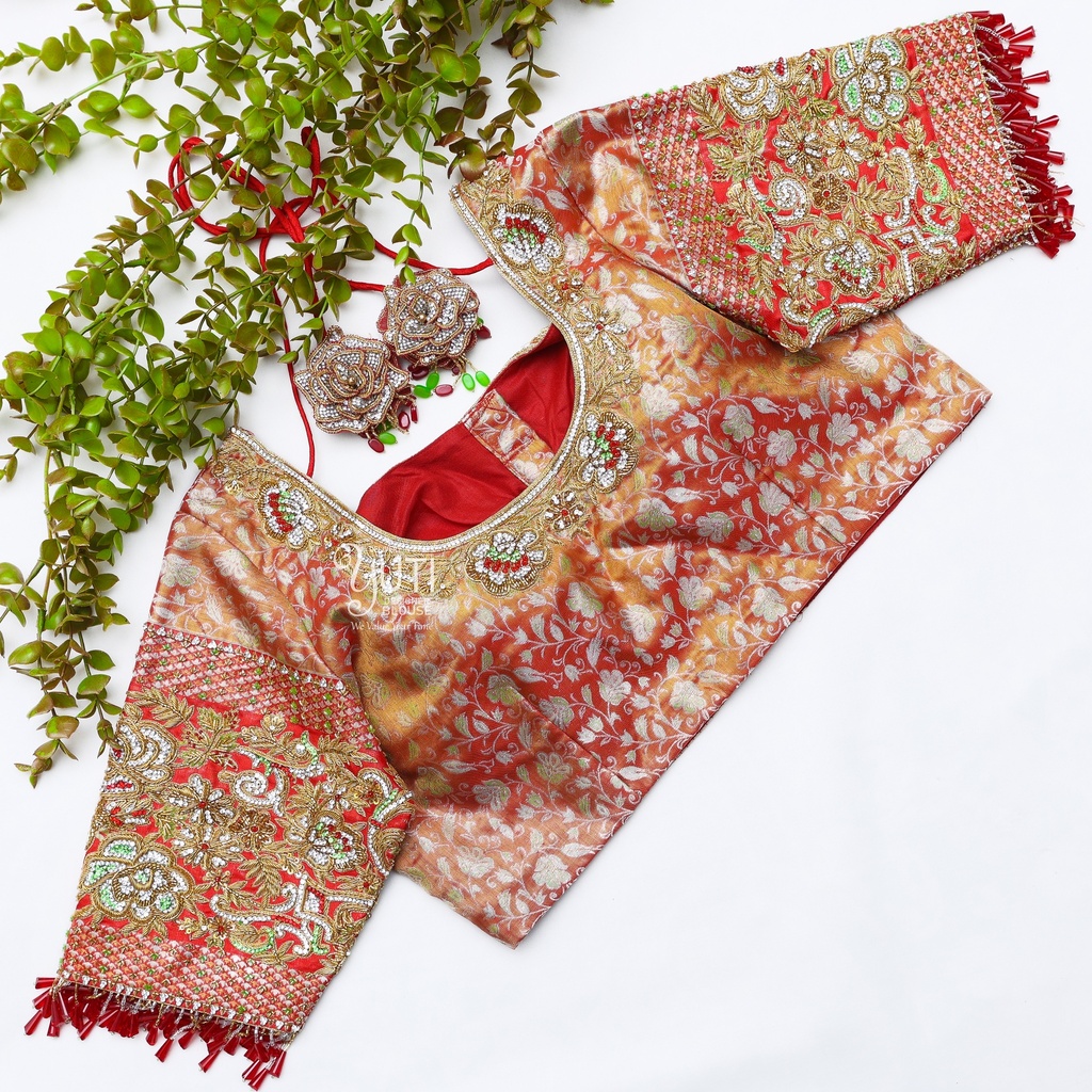 Beauty of red and silver embroidery bridal blouse Stitching