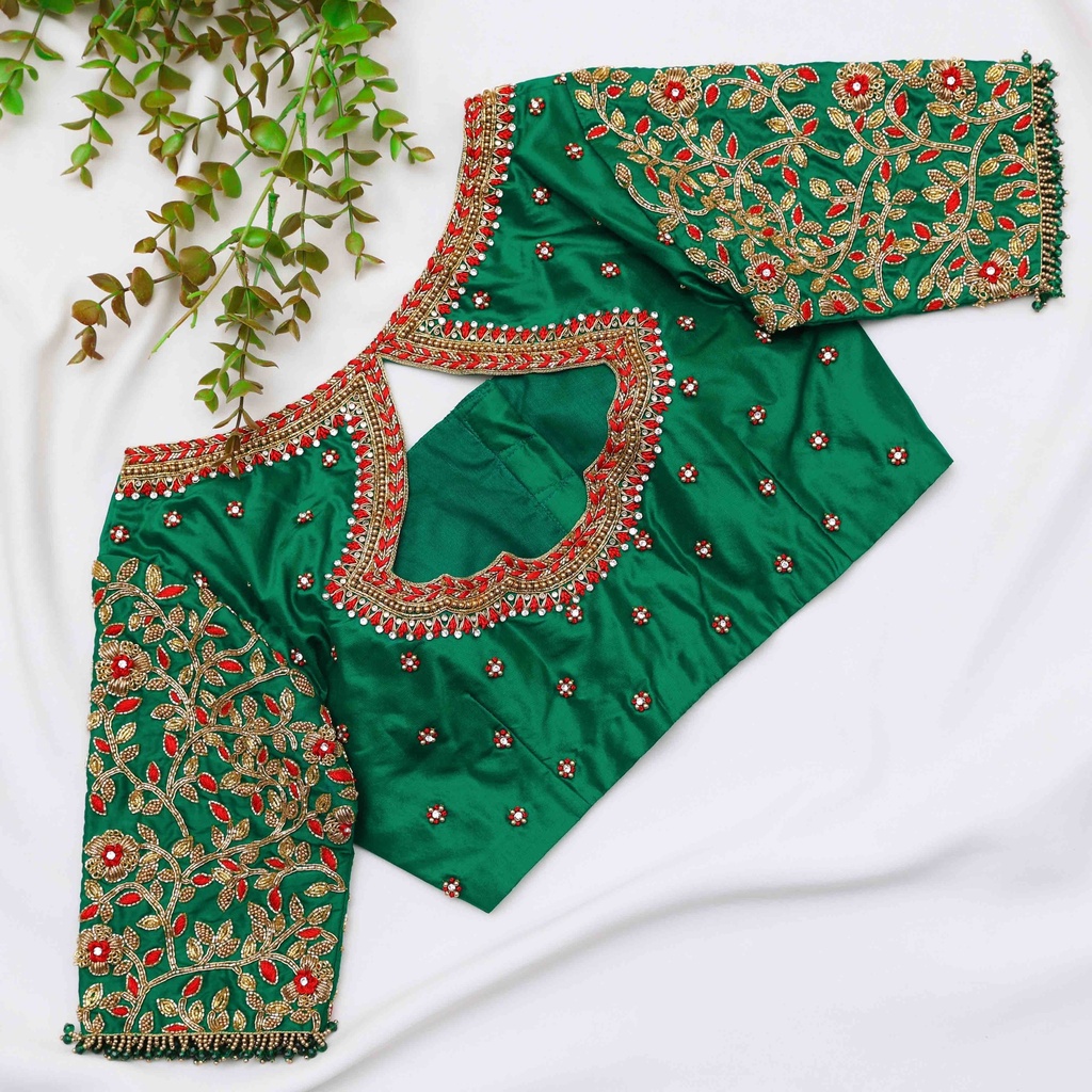 Beauty of this dark spring green bridal blouse Stitching