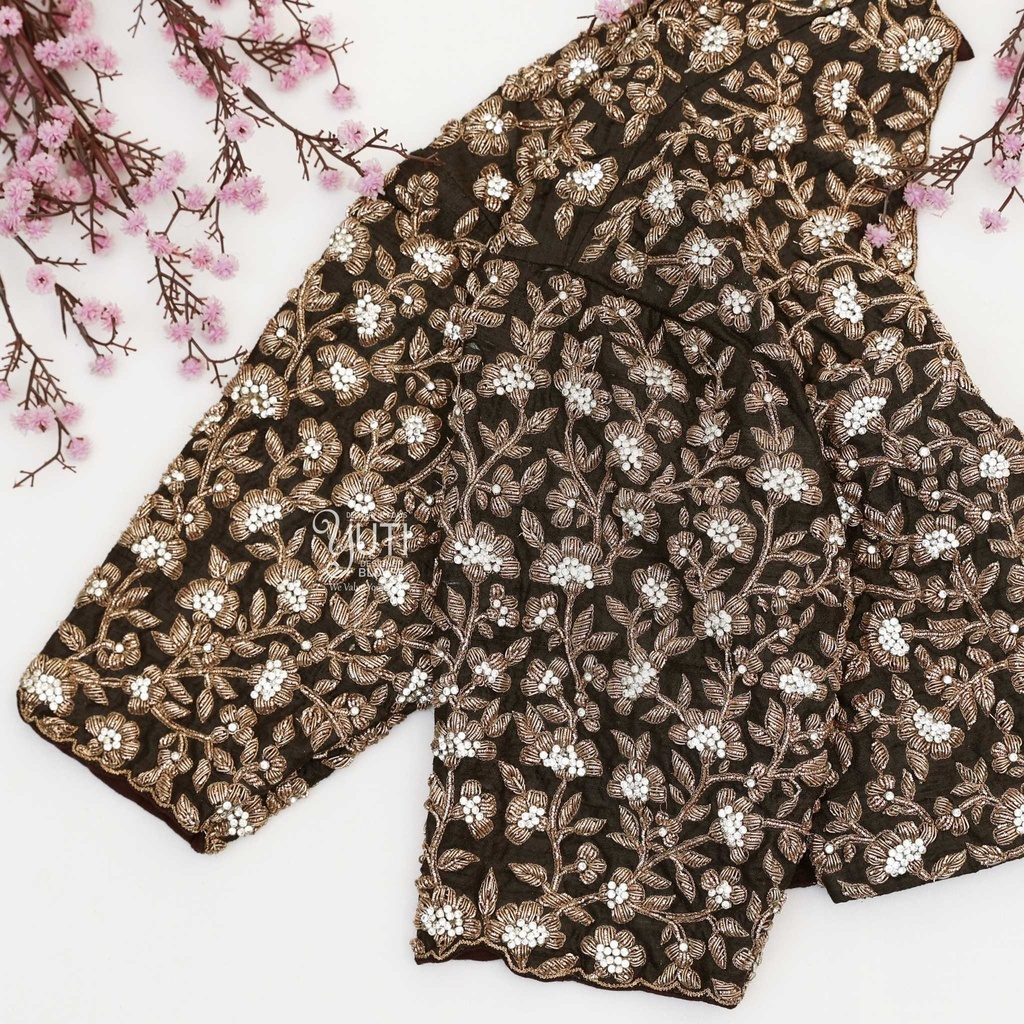 Black Floral Zardosi Design Stitching