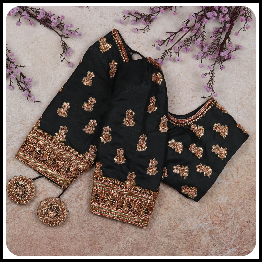 Black Flower motif and Border Design Stitching