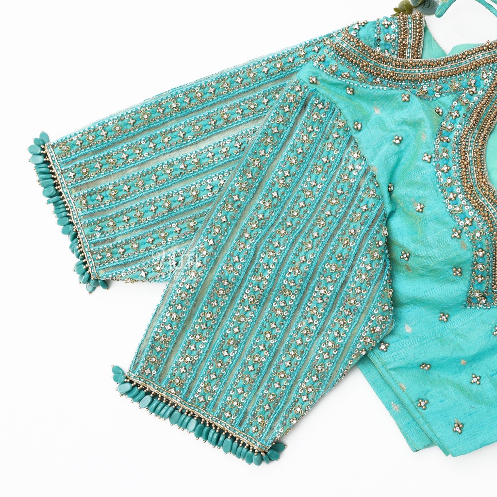 Blue  Line cutwork design Stitching