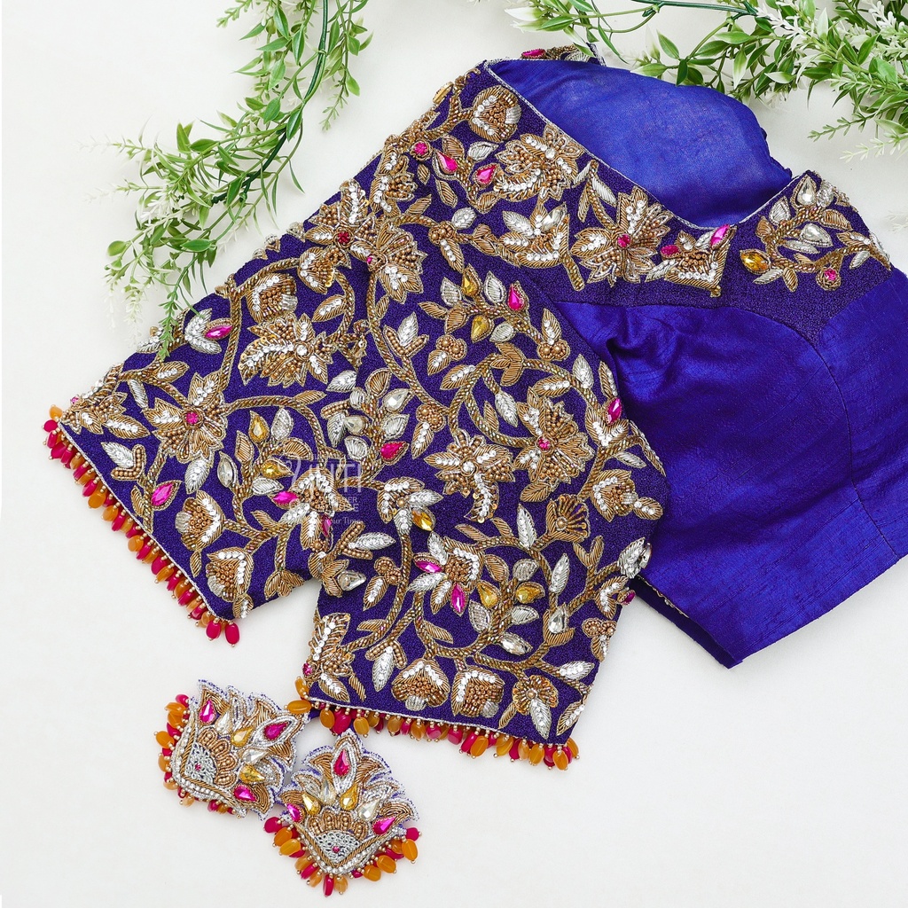 Blue Floral bridal blouse Stitching