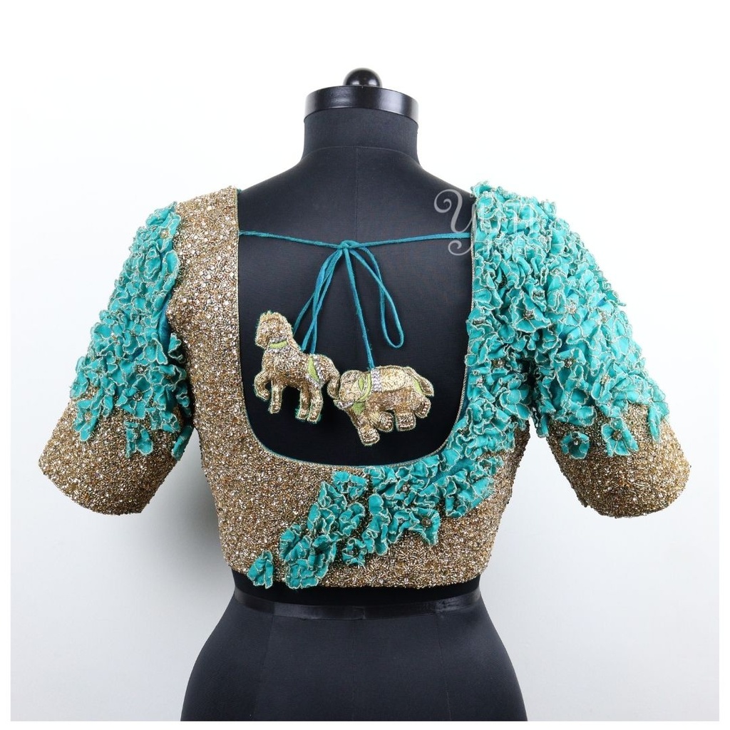 Blue Stardust with 3d floral Stitching