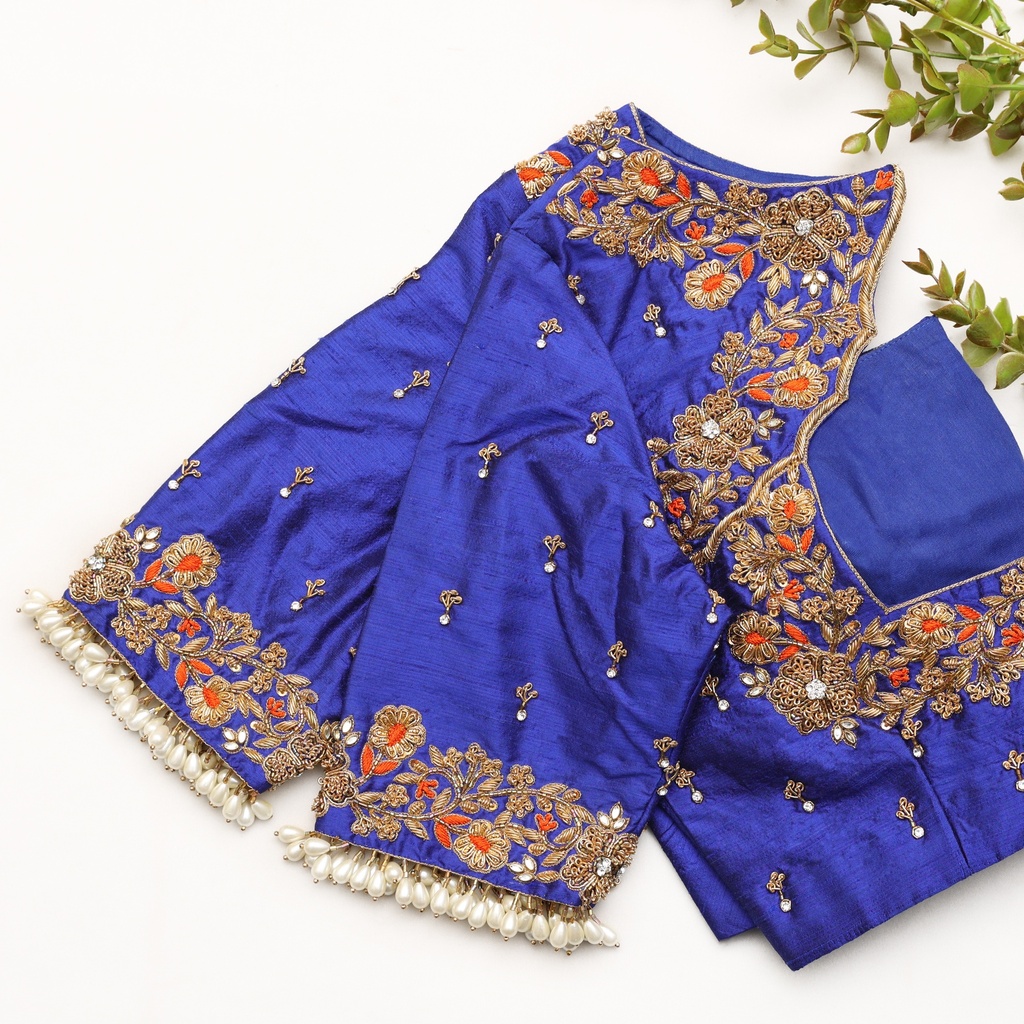 Blue color embroidery bridal blouse Stitching
