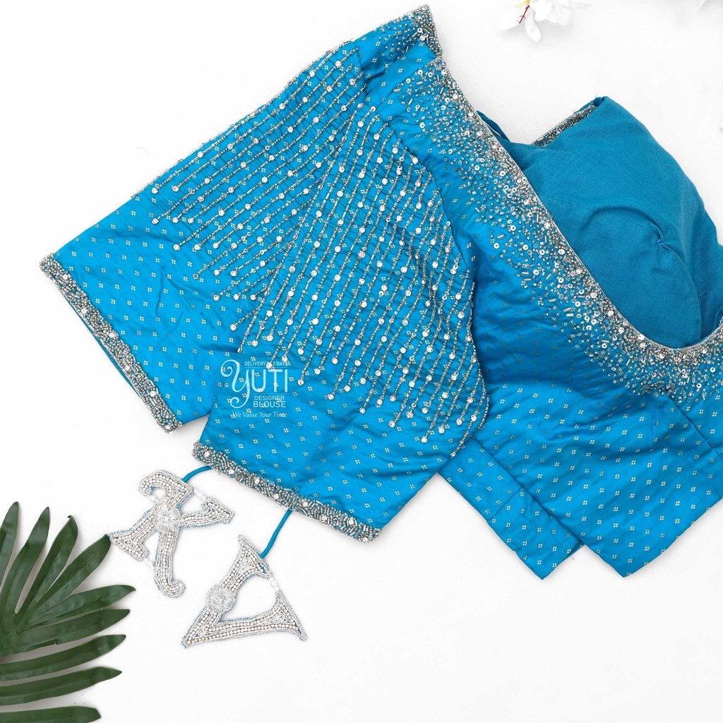 Blue vertical line stardust design Stitching