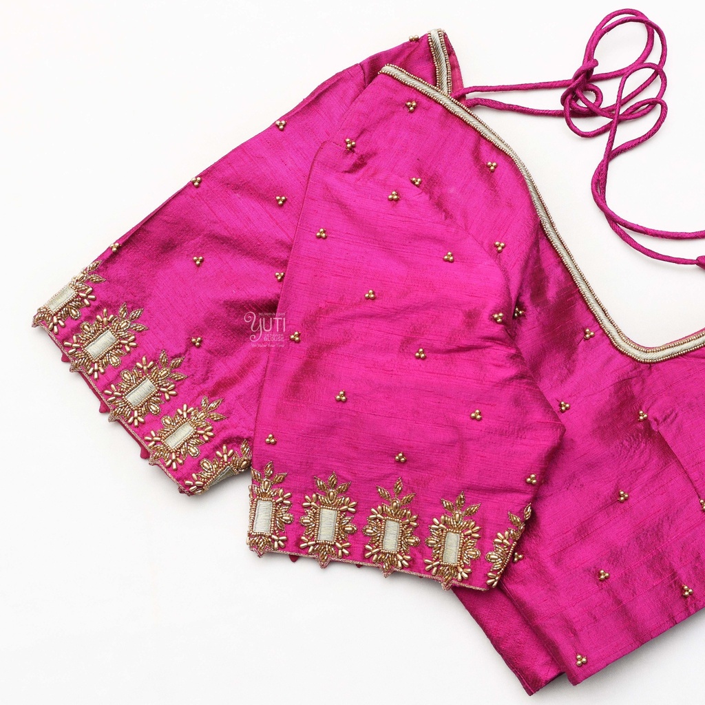 Blushing in this stunning Cerise Pink Bridal Blouse Stitching