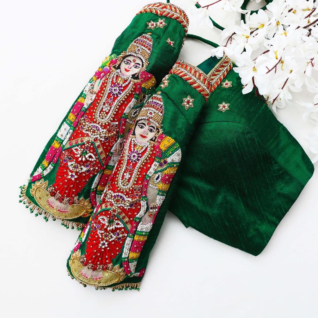 Bottle Green embroidery blouse Stitching