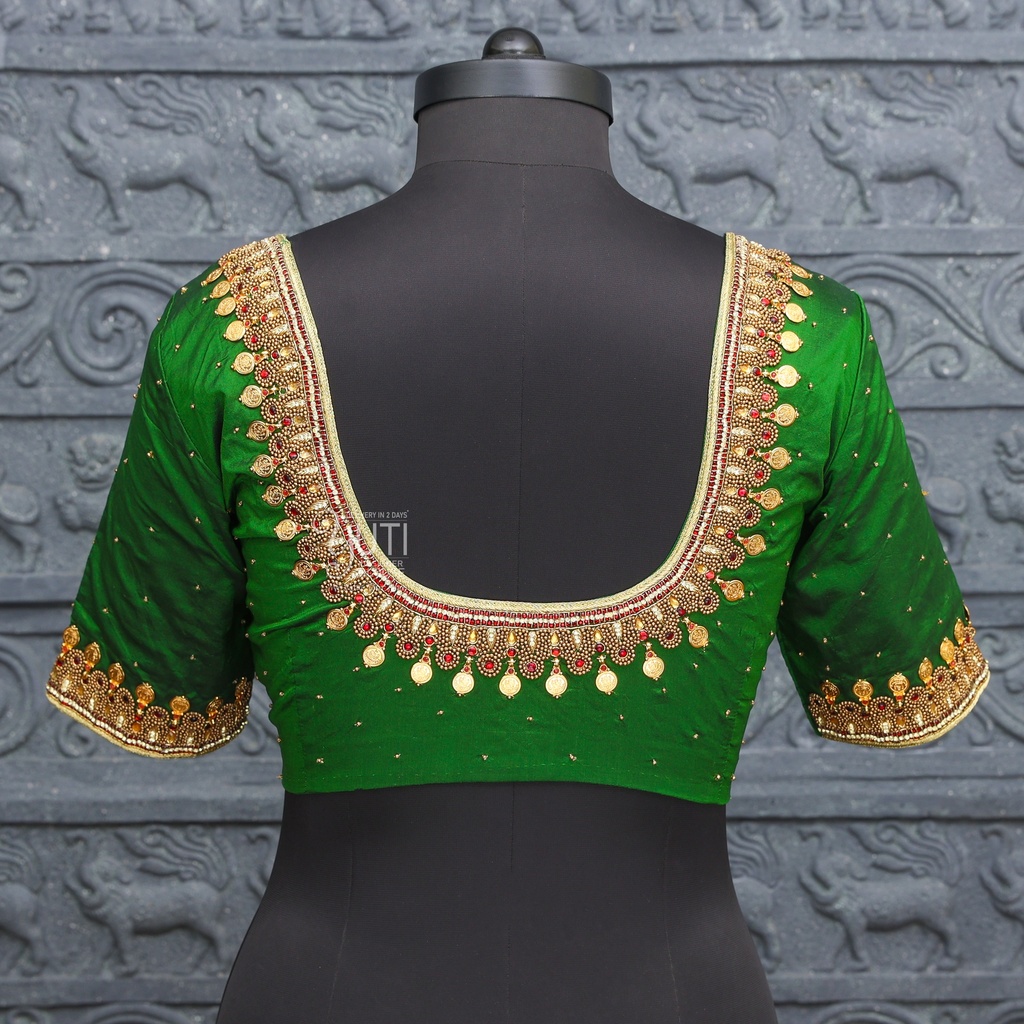Bridal Green Aari Work Blouse Designs | SIZE 40 (adjustable up to 36 - 42) Stitching