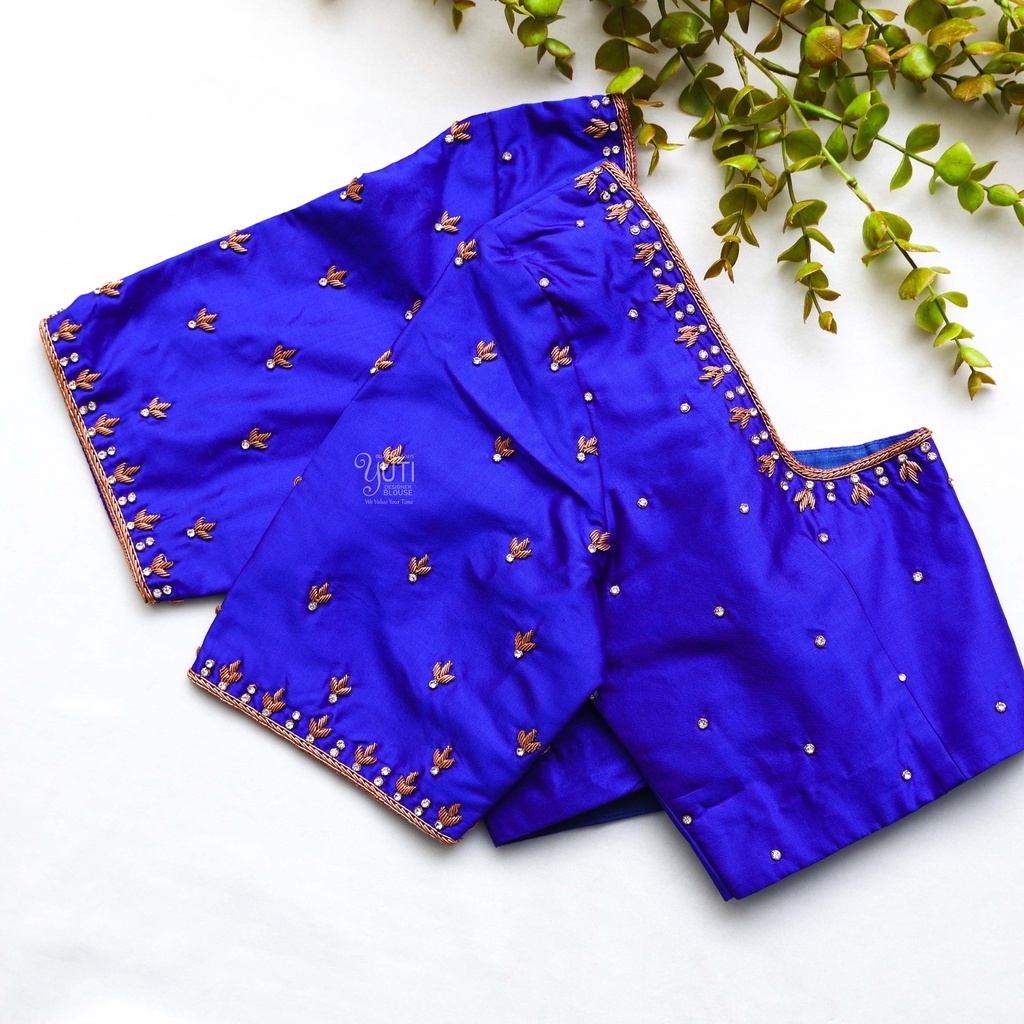 Channeling royal vibes in this stunning royal blue embroidery blouse Stitching