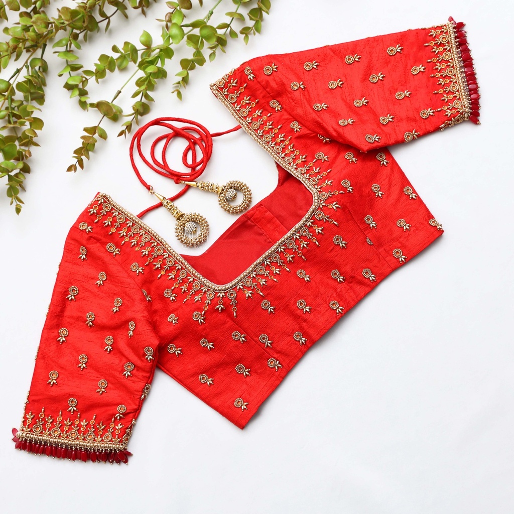 Coral Red Bridal Blouse Stitching