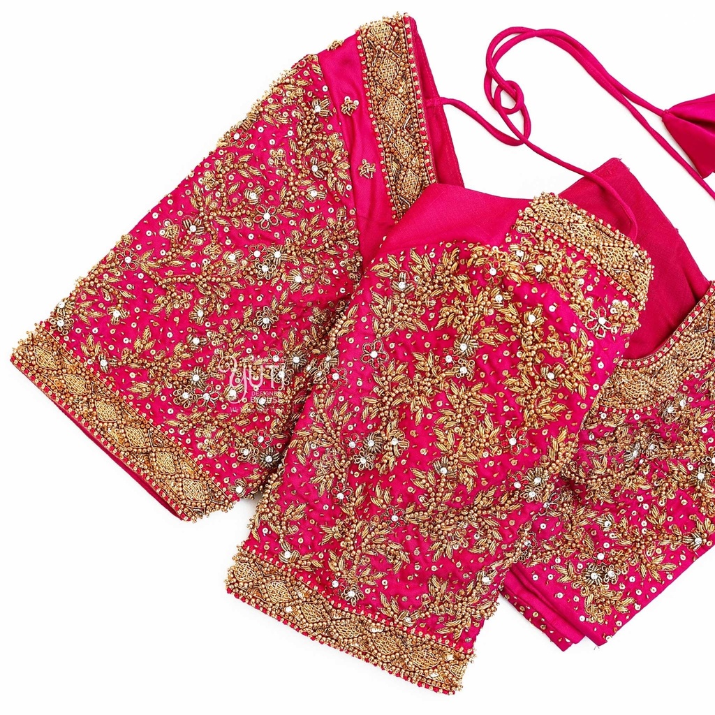 Coral pink scattered floral bridal blouse Stitching