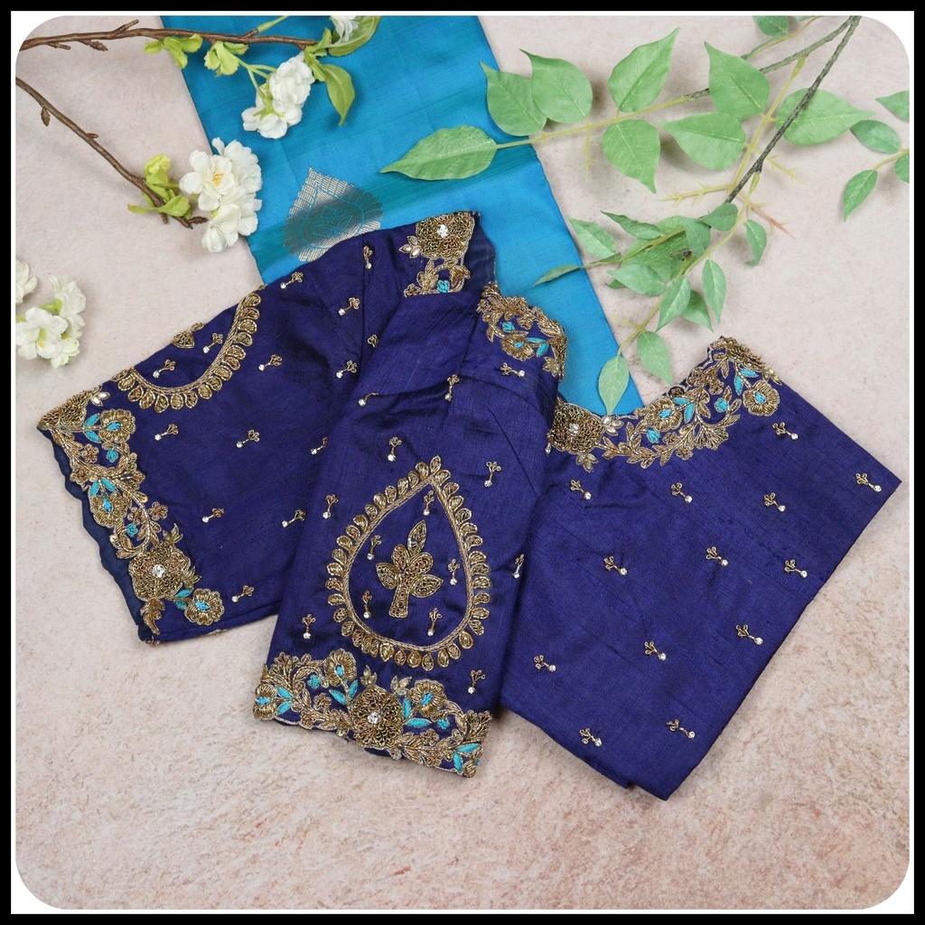 Dark Blue Floral Design Stitching