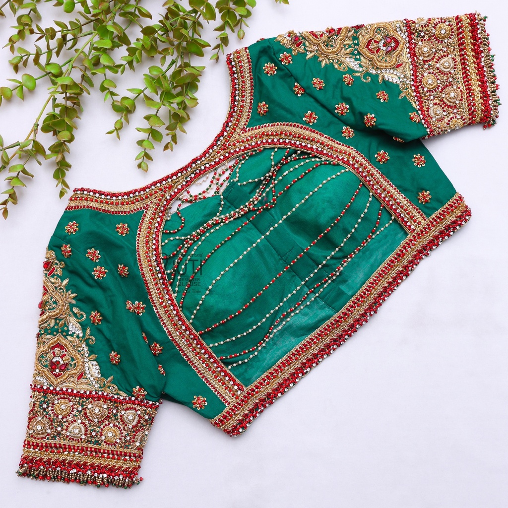 Dark Green Bridal Blouse Stitching