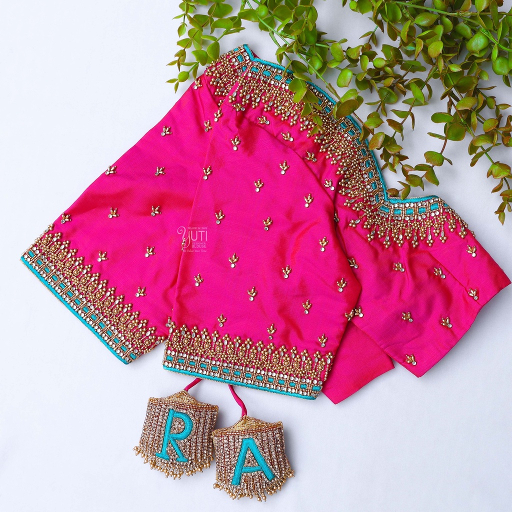Dark Hot Pink embroidery blouse Stitching