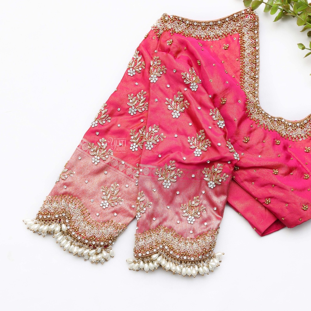 Dark Pink  embroidery bridal blouse Stitching