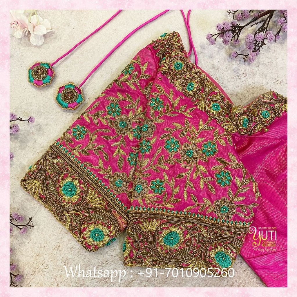 Dark Pink Floral With Highlight Stitching