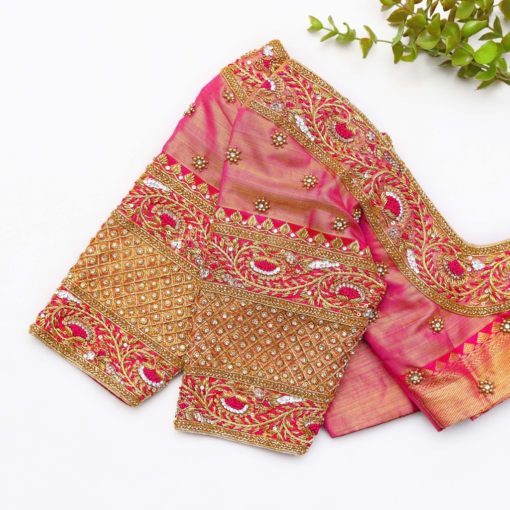 Dark Pink hand embroidery bridal blouse Stitching