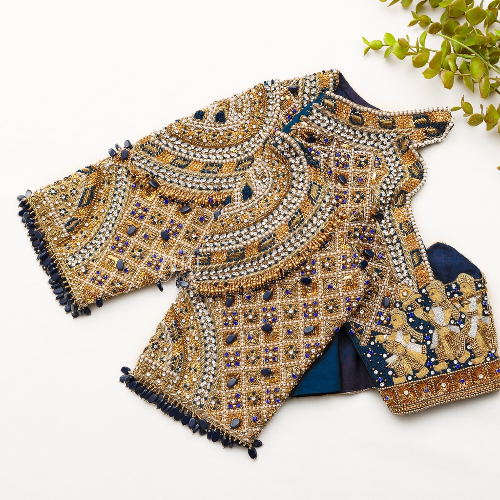 Blue palanquin bridal blouse Stitching