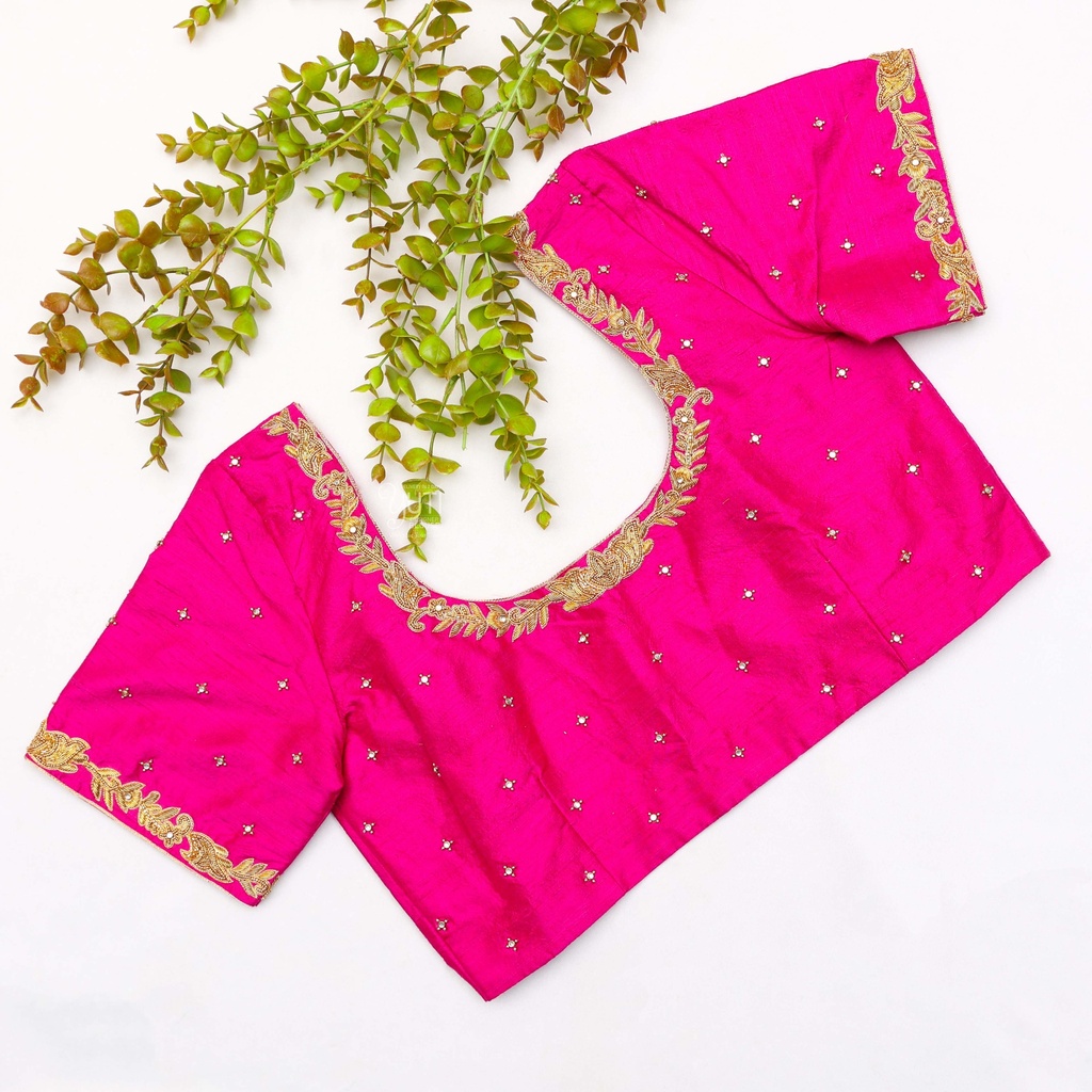 Deep Pink  embroidery blouse Stitching