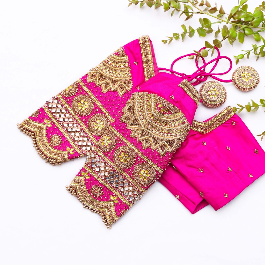 Deep Pink embroidery bridal blouse Stitching