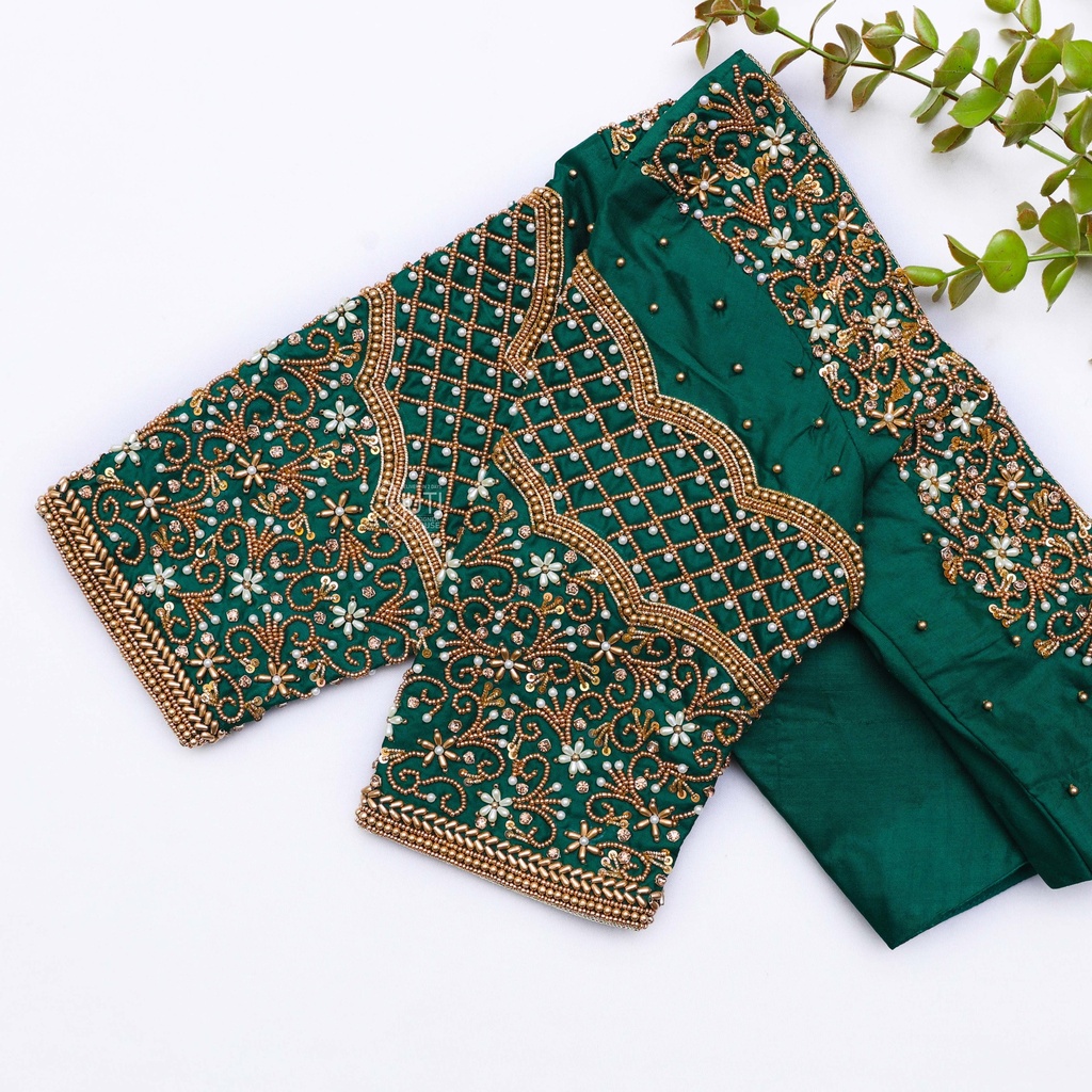 Deep Sea Green hand embroidery bridal blouse Stitching