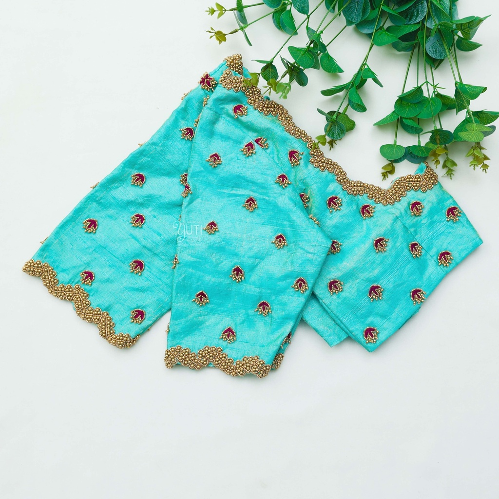 Designing the most elegant Tiffany Blue Bridal Blouse! Stitching