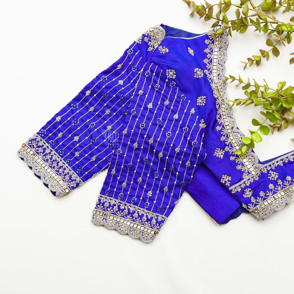 Elevate your style with our exquisite Cobalt Blue embroidery blouse Stitching