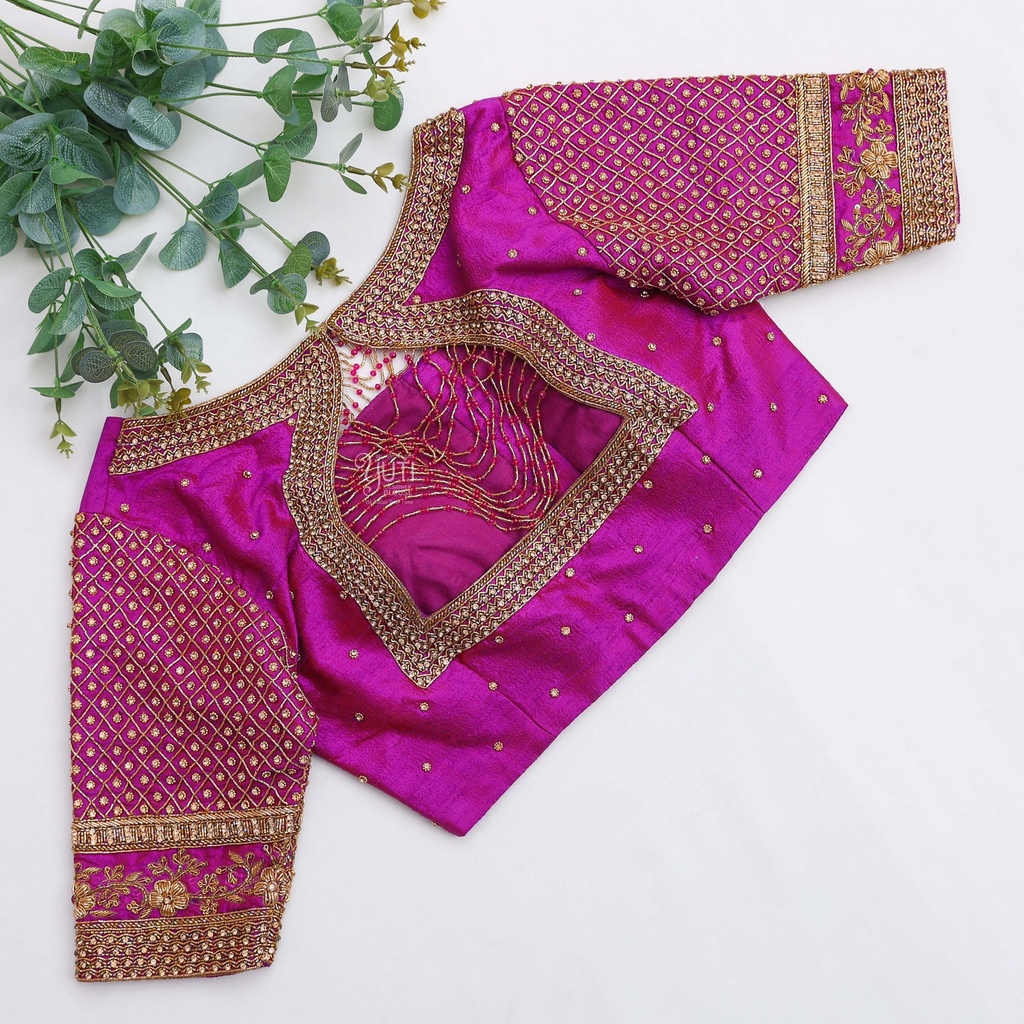 Embrace elegance with our stunning Royal Fuchsia Colour Bridal Blouse Stitching