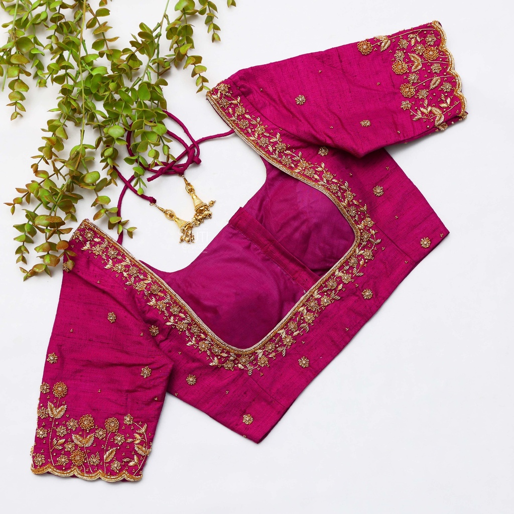 Exquisite pink embroidery designs for your bridal blouse Stitching