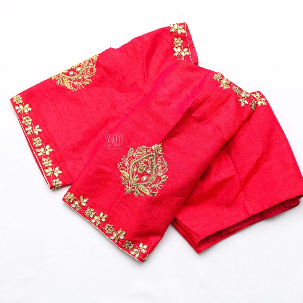 Feeling bold and beautiful in this stunning pink red embroidery blouse Stitching