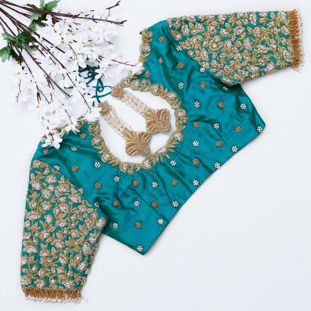 Feeling bridal bliss in this stunning teal blue blouse Stitching