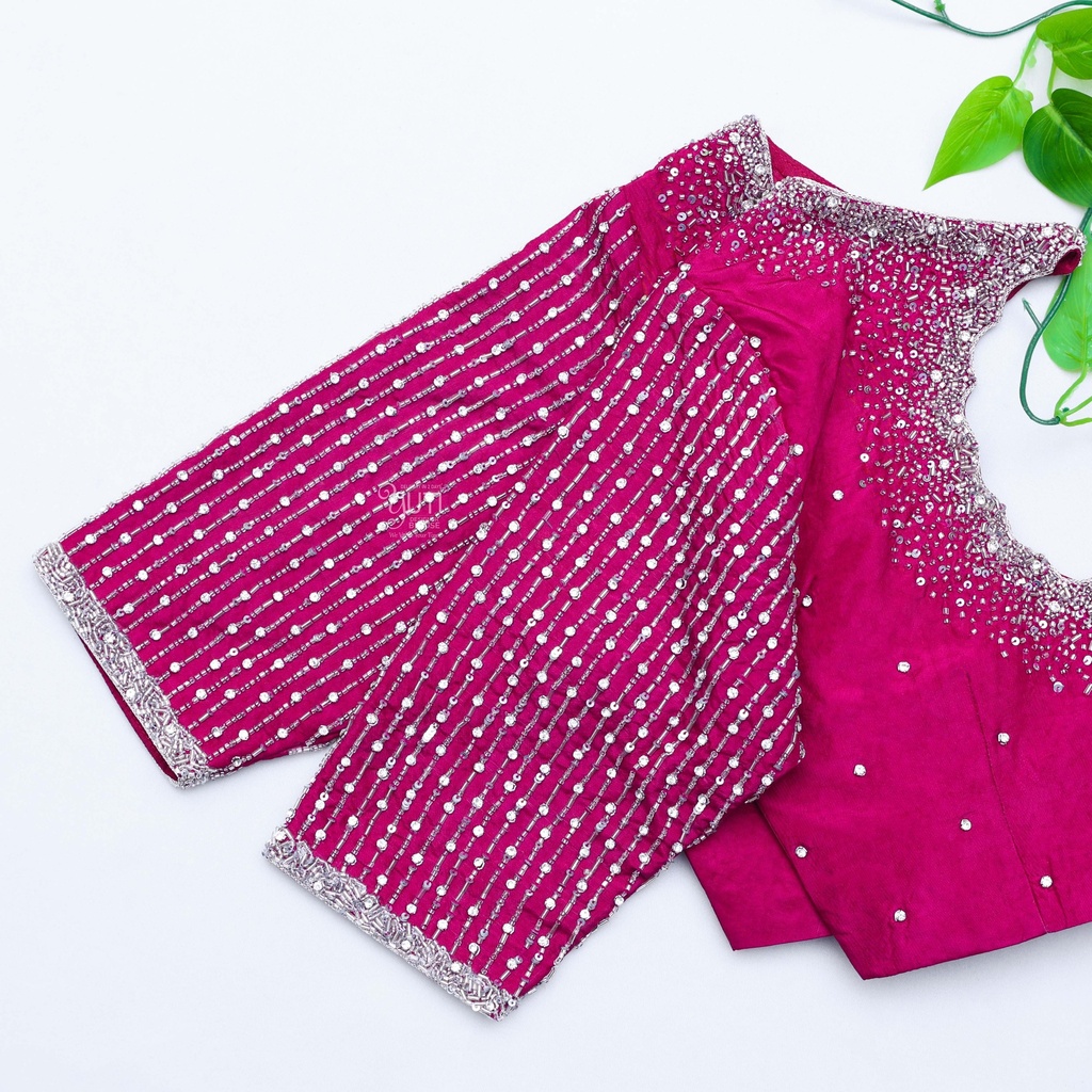 Feeling elegant in this stunning Violet Red embroidery blouse Stitching