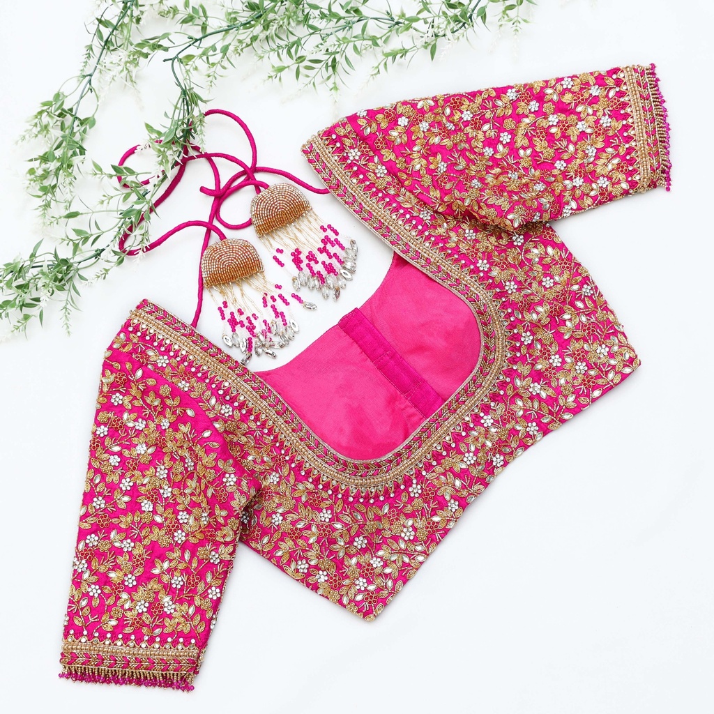 Feeling pretty in pink Embroidery Blouse Stitching