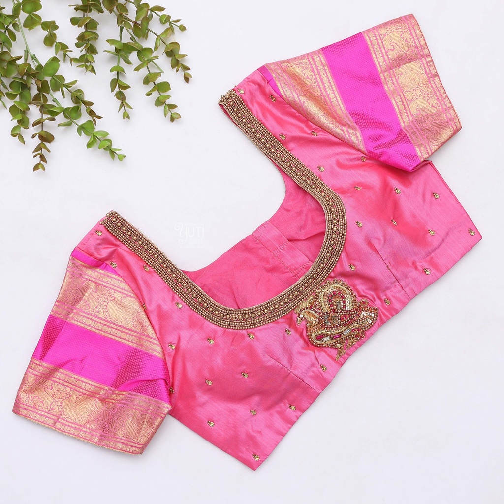 Feeling pretty in this elegant light pink designer blouse Stitching