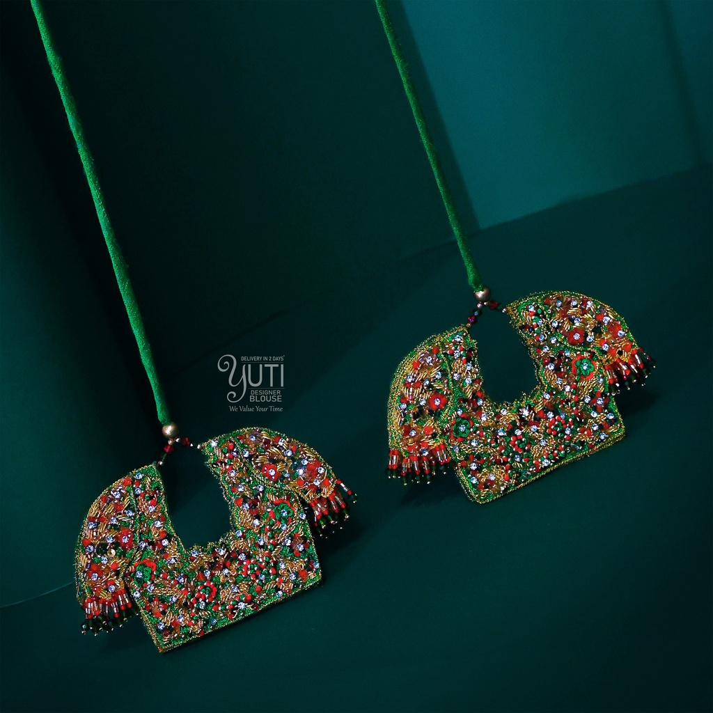 Green Blouse design tassel Stitching