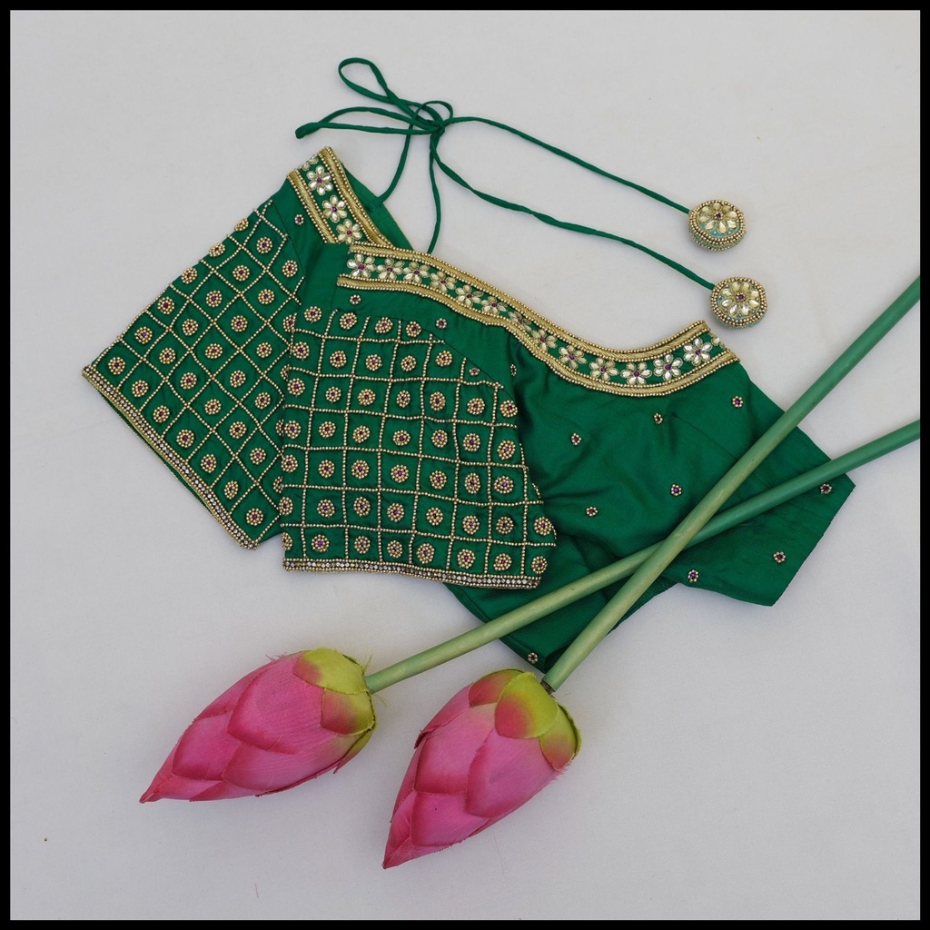 Green Check floral Design Stitching