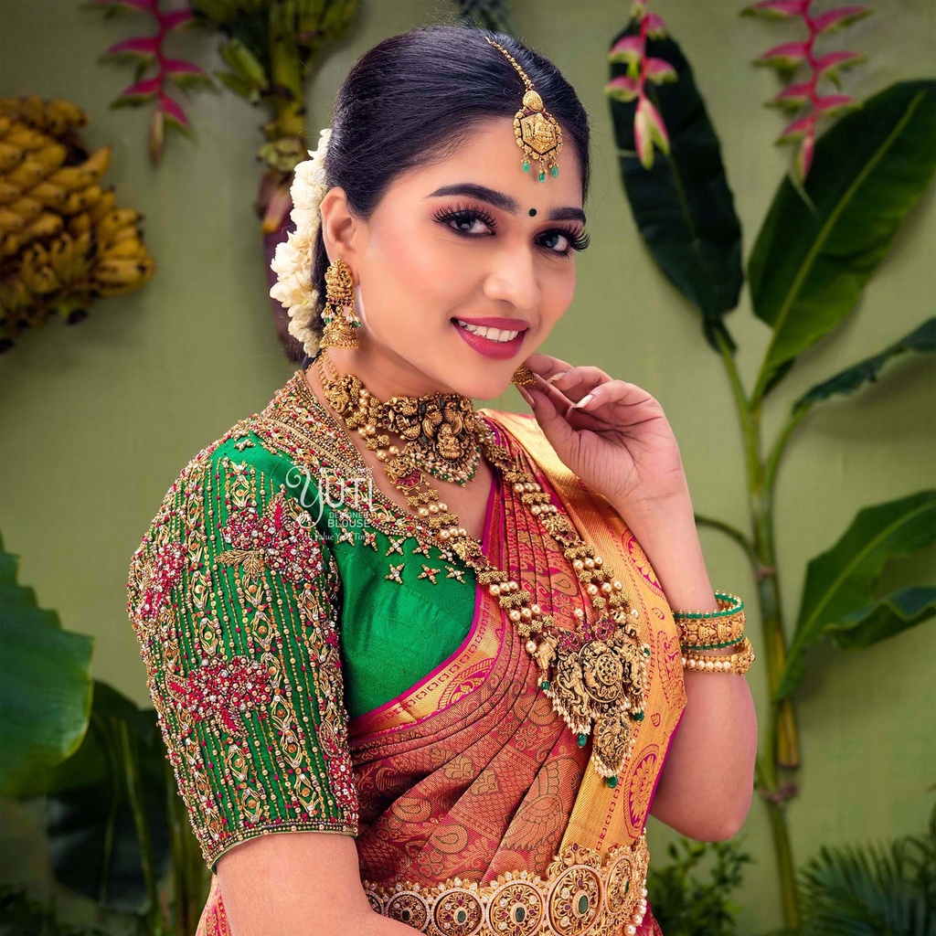 Green Collar neck bridal blouse Stitching